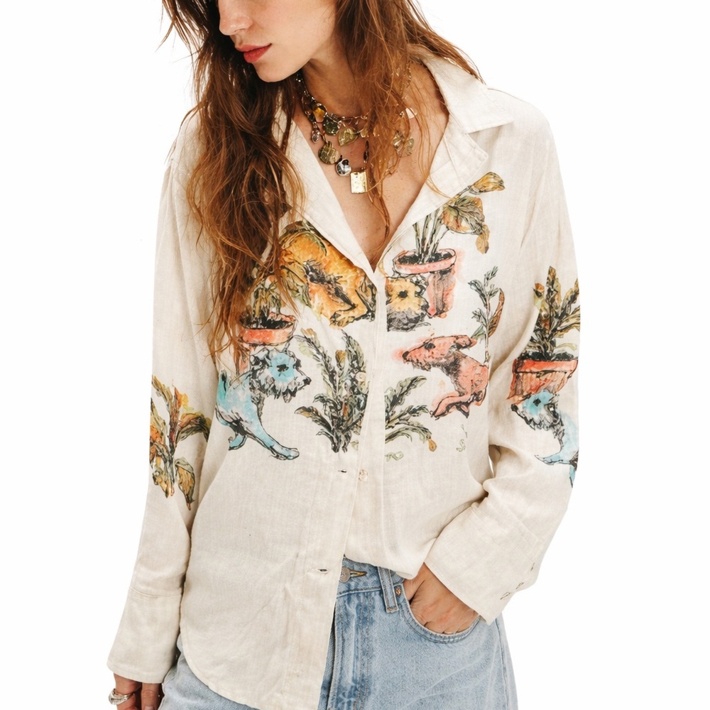 We the Free : Xoomies  Watercolor Animal Boho Floral-Shirt - Sold Out